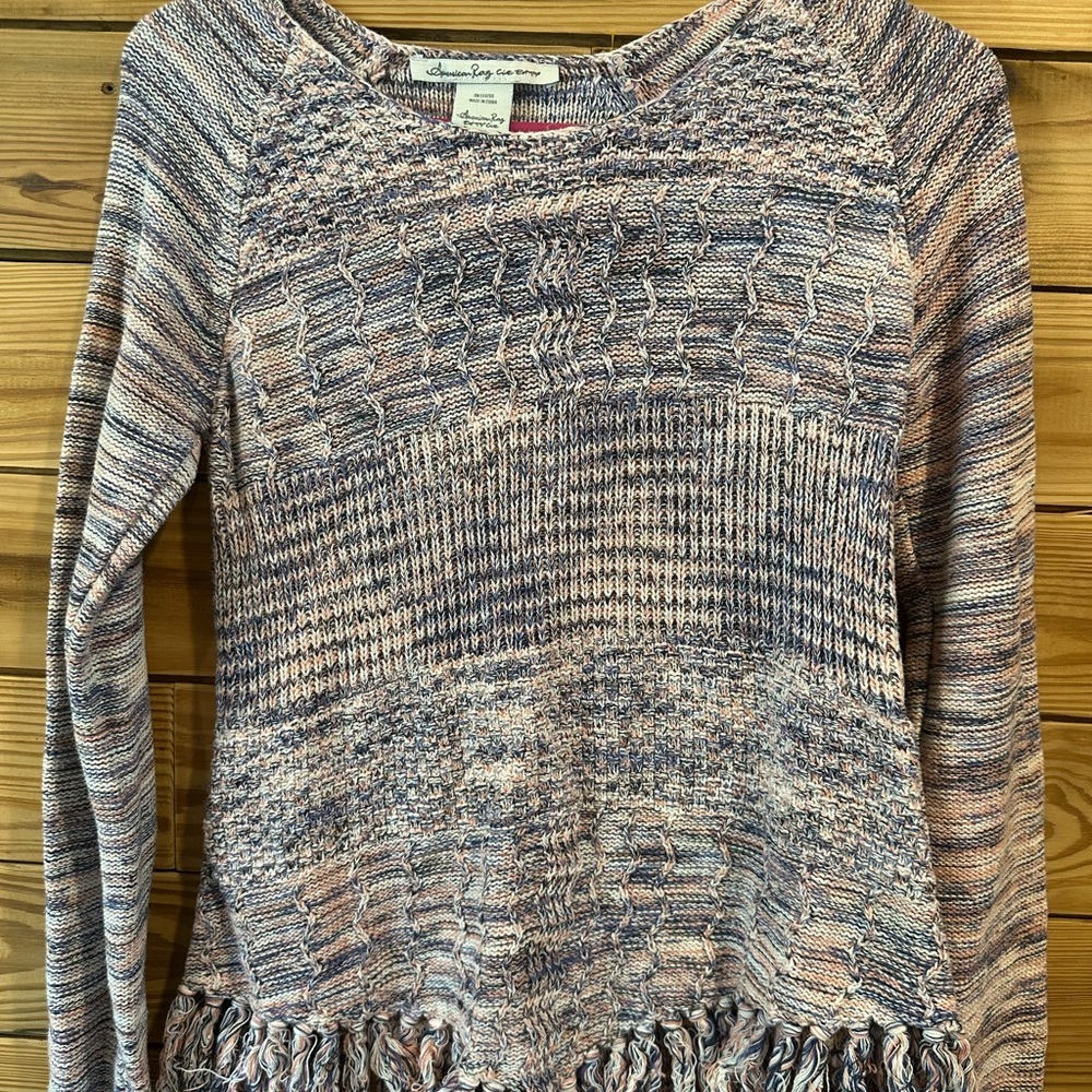 American Rag Blue and Pink Crew Neck Sweater with Chunky Knit